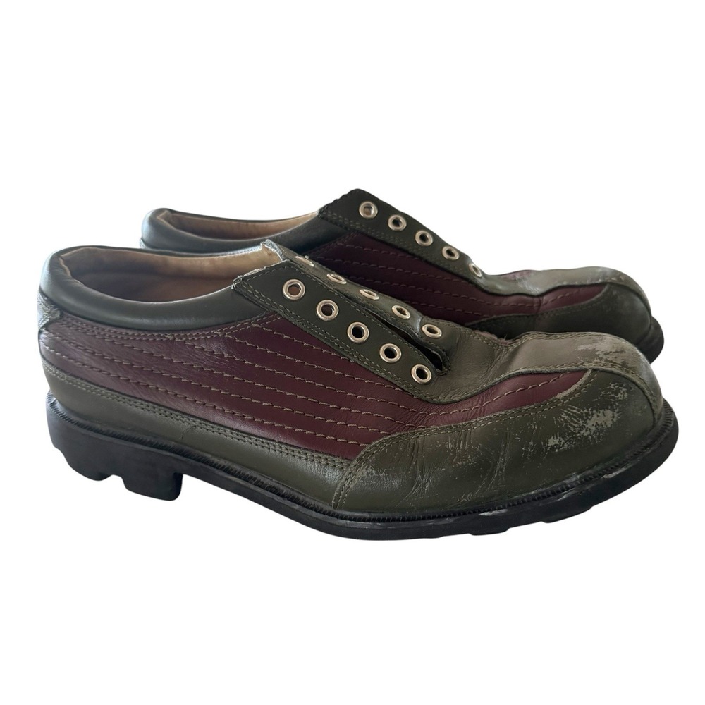 John Fluevog Seventh Heaven‎ Angels Green Burgundy Leather Bowling Shoes 8 READ
